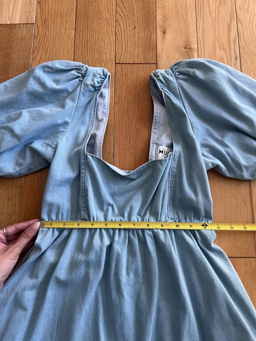 Show Me Your Mumu Smitten Babydoll Puff Sleeve Denim Dress Sky Blue Size Small - Picture 4 of 11
